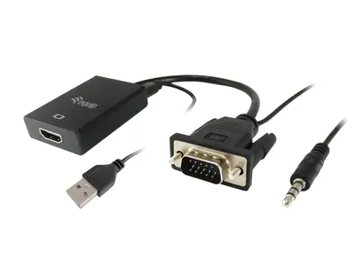 Equip Átalakító - 119038 (VGA to HDMI with Audio, fekete)