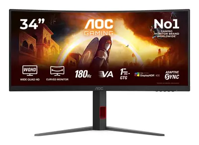 AOC Ívelt Gaming 180Hz VA monitor 34" CU34G4CA, 3440x1440, 21:9, 450cd/m2, 1ms, 2xHDMI/DisplayPort/2xUSB, hangszóró