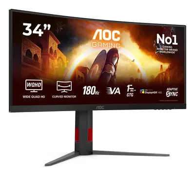 AOC Ívelt Gaming 180Hz VA monitor 34" CU34G4CA, 3440x1440, 21:9, 450cd/m2, 1ms, 2xHDMI/DisplayPort/2xUSB, hangszóró – 2. kép