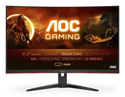 AOC Ívelt Gaming 240Hz VA monitor 31.5" C32G2ZE/BK, 1920x1080, 16:9, 300cd/m2, 1ms, 2xHDMI/DisplayPort