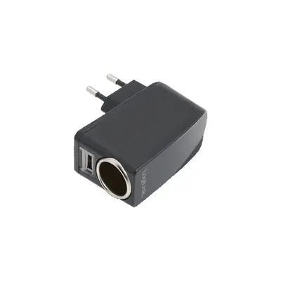 Hálózati töltő 1xUSB aljzattal 1000mA+ szivargyújó aljzat LogiLink PA0046