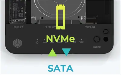 Raidsonic IcyBox IB-2915MSCL-C31 CloneStation & DockingStation for M.2 NVME & SATA 2.5”/3.5” SSD/HDD – 2. kép