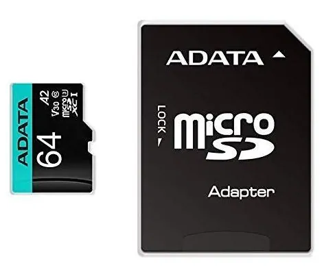 A-Data 64GB microSDXC Premier Pro Class 10 UHS-I U3 A2 V30 + adapterrel