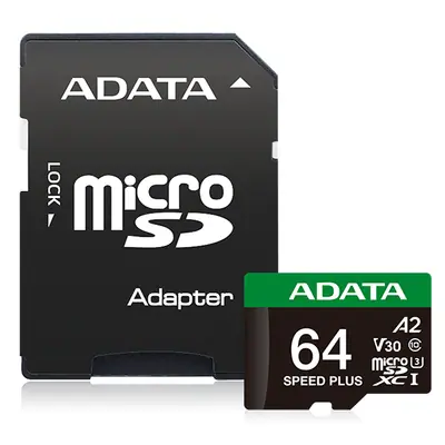 ADATA MicroSD kártya - 64GB microSDXC UHS-I U3 Class10 A2 V30 (R/W: 160/140 MB/s) + adapter – 2. kép