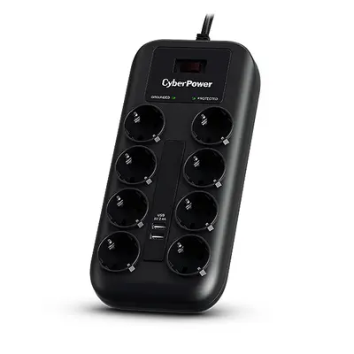 CYBERPOWER P0820SUF0-DE (8 aljzat) túlfeszültség védő elosztó és USB töltő 2 x 2.4A, 1,8m