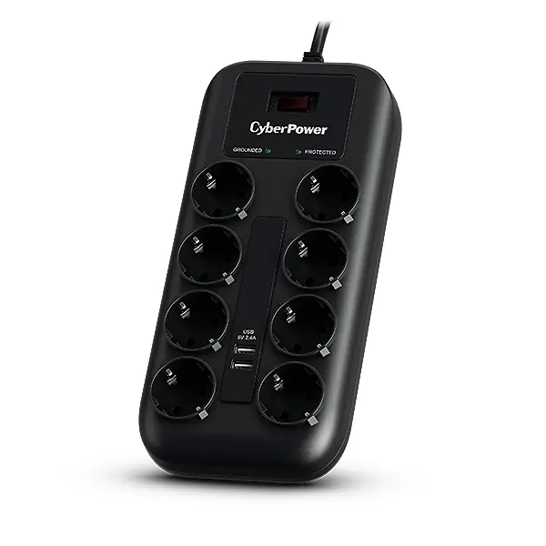 CYBERPOWER P0820SUF0-DE (8 aljzat) túlfeszültség védő elosztó és USB töltő 2 x 2.4A, 1,8m