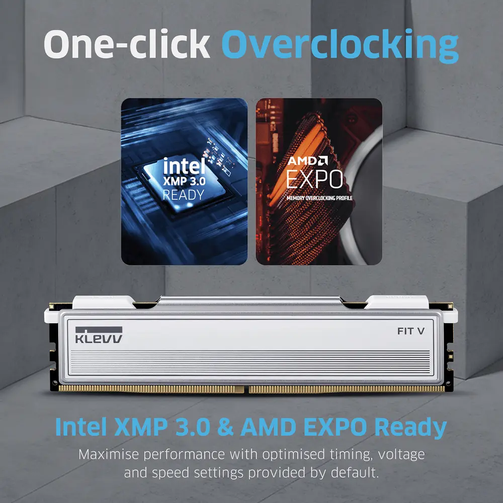 KLEVV FIT V 32GB 6000MT/s DDR5 memória CL30 Kit of 2 AMD-re optimalizált és Intel 14 Gen és korábbi CPU-kal kompatibilis – 4. kép