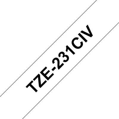 BROTHER szalag TZe-231CIV, Fehér alapon Fekete, Laminált, 12mm 0.47", 8 méter,