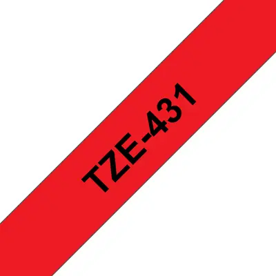 Brother TZE-431 laminált P-touch szalag (12mm) Black on Red - 8m