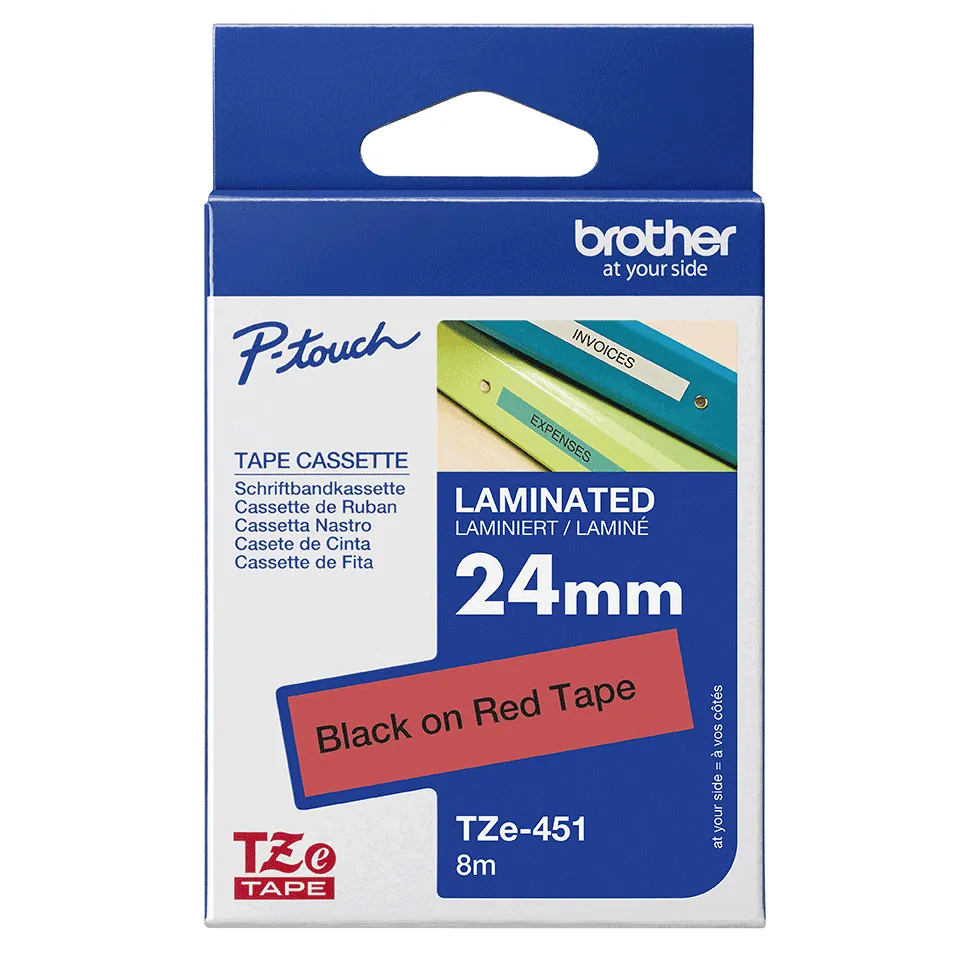 Brother TZE-451 laminált P-touch szalag (24mm) Black on Red - 8m – 4. kép