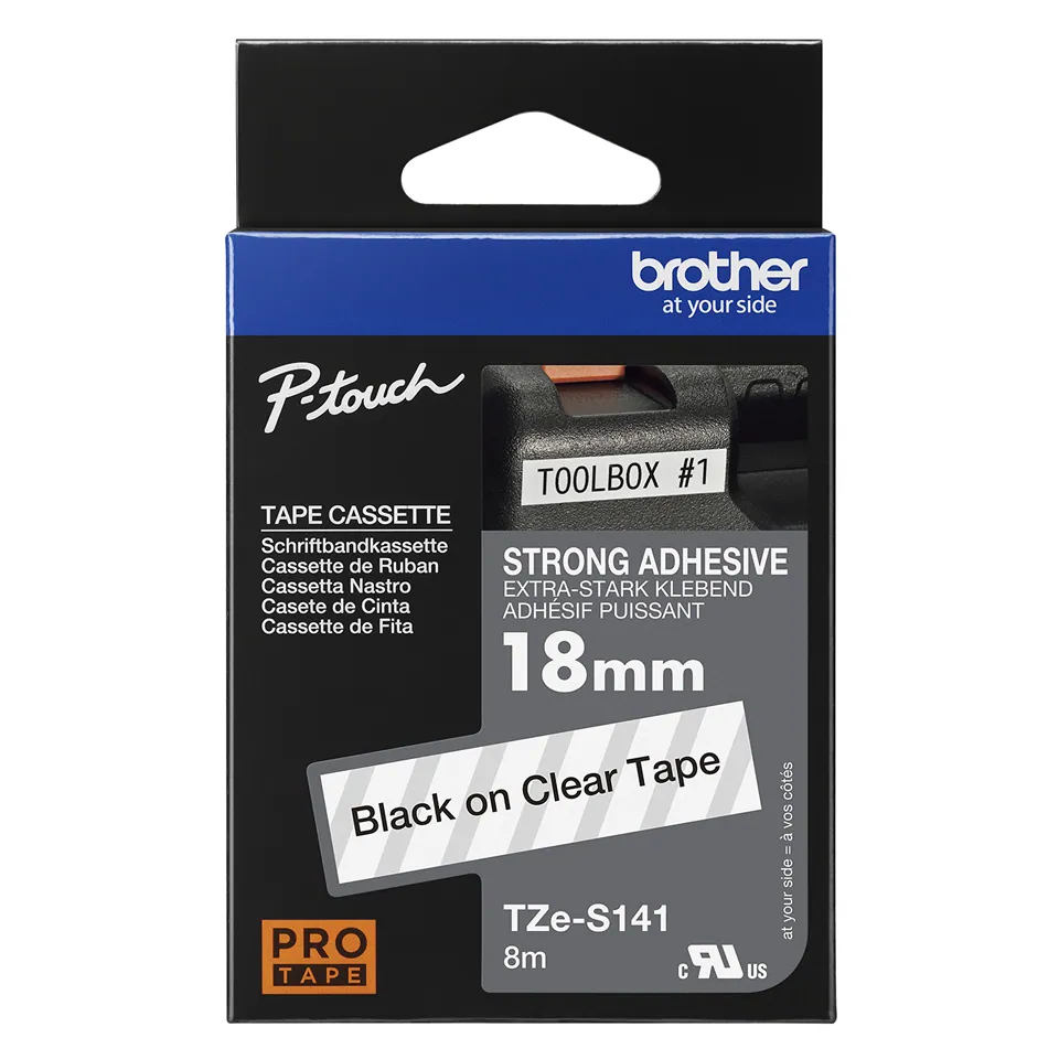 Brother TZE-S141 laminált P-touch szalag (18mm) Black on Clear - 8m – 5. kép