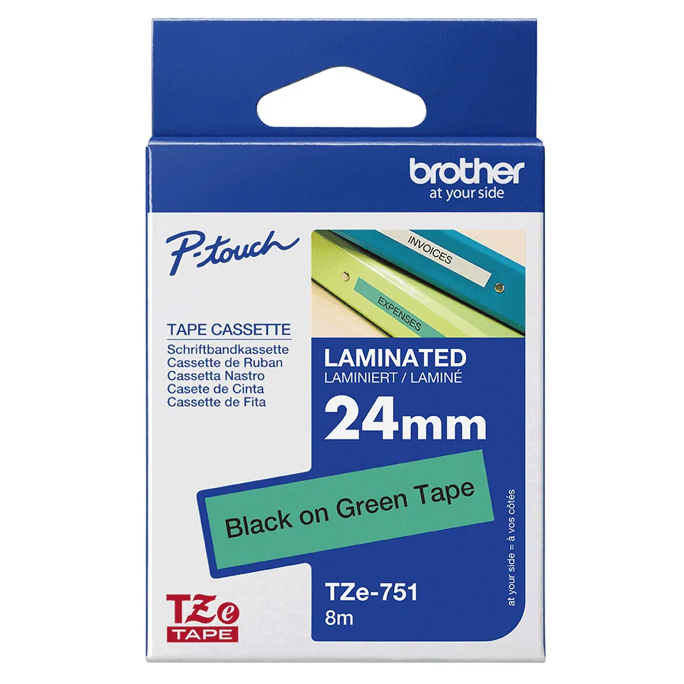 Brother TZE-751 laminált P-touch szalag (24mm) Black on Green - 8m – 4. kép