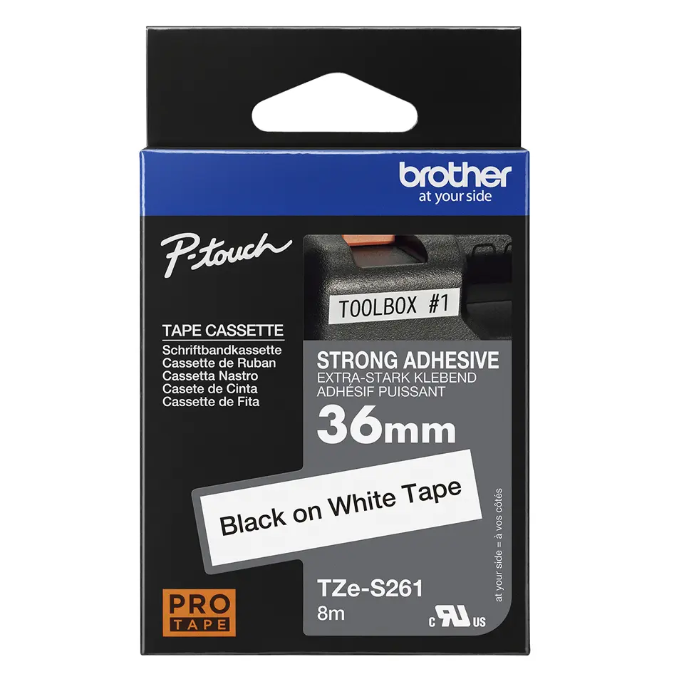 BROTHER szalag TZe-S261, Fehér alapon Fekete, Erős tapadású, 36mm 1.4", 8 méter – 3. kép
