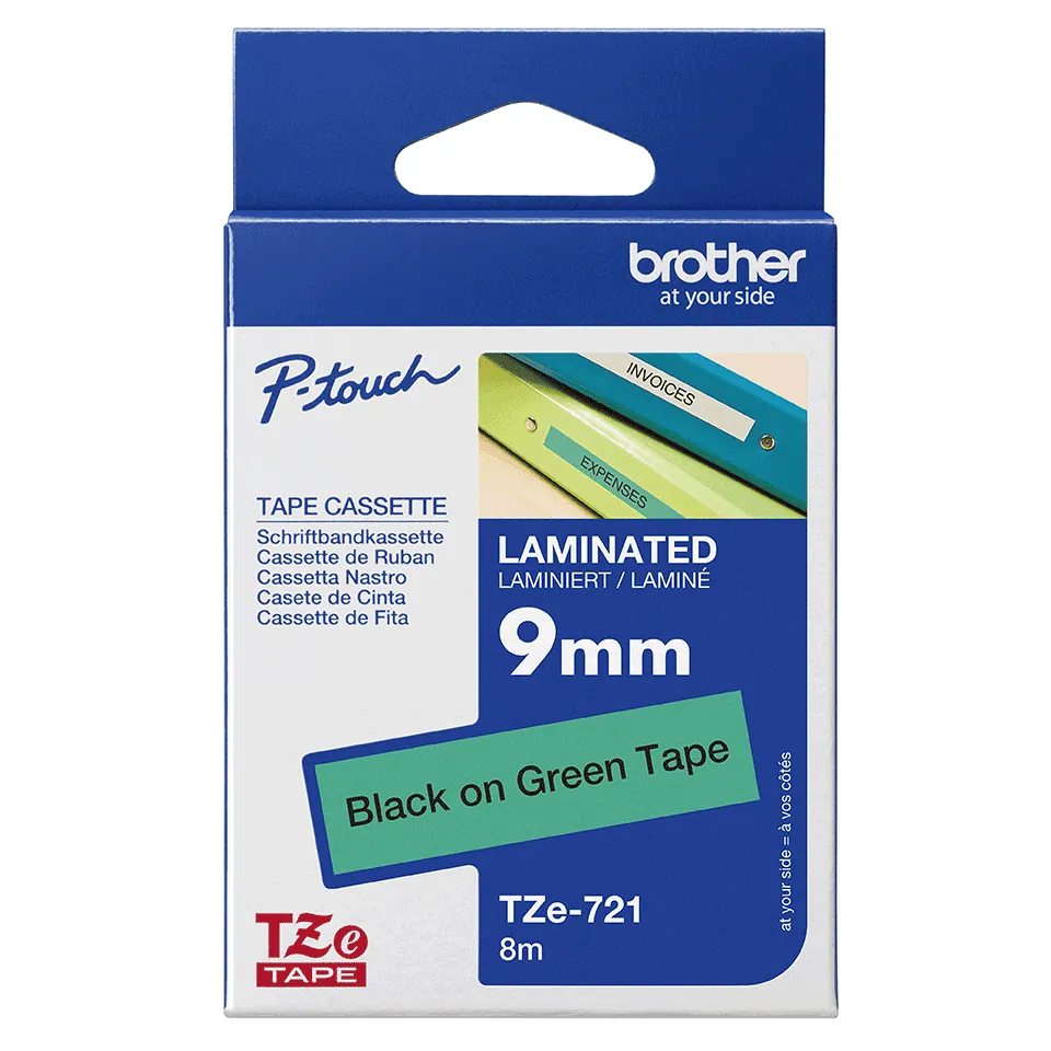 Brother TZE-721 laminált P-touch szalag (9mm) Black on Green - 8m – 3. kép