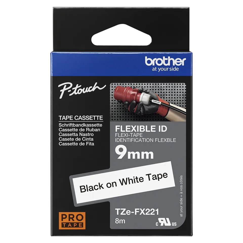 Brother TZE-FX221 laminált P-touch szalag (9mm) Black on White - 8m – 4. kép
