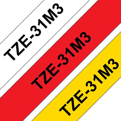 Brother TZE-31M3 laminált P-touch szalag (12mm) Black on Red/Yellow/White - 8m