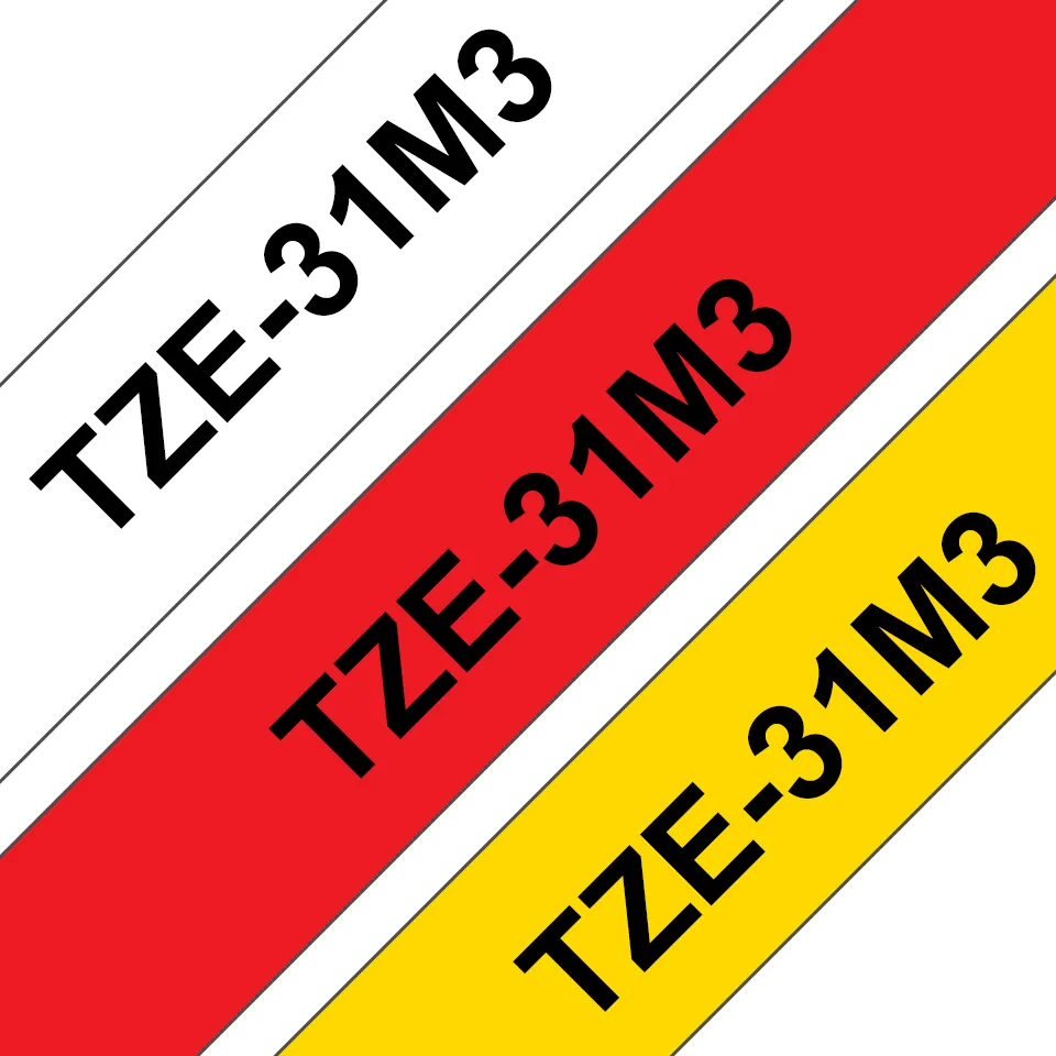 Brother TZE-31M3 laminált P-touch szalag (12mm) Black on Red/Yellow/White - 8m