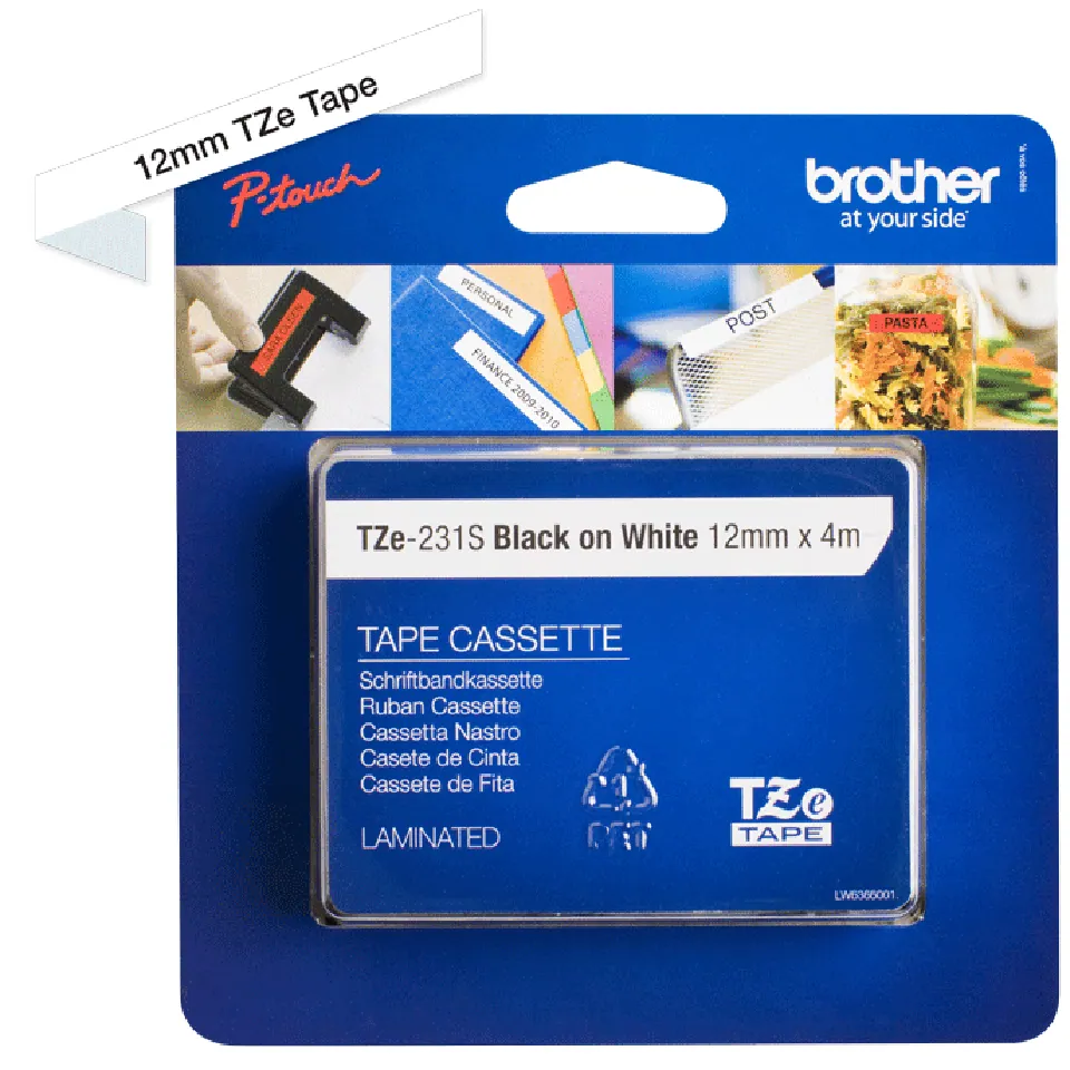 Brother TZE-231s laminált P-touch szalag (12mm) Black on White - 4m – 3. kép