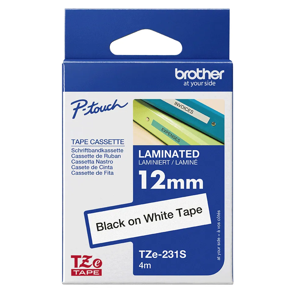 Brother TZE-231s laminált P-touch szalag (12mm) Black on White - 4m – 5. kép