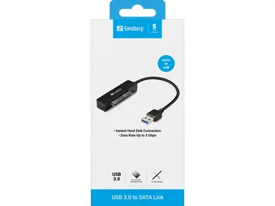 Sandberg Kábel Átalakító - USB3.0 to SATA Link (fekete; USB bemenet - SATA 2,5" kimenet; max.5 Gbit/sec) – 2. kép