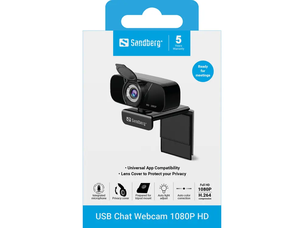 Sandberg Webkamera - USB Chat Webcam 1080P HD (1920x1080, 30 FPS, USB 2.0, univerzális csipesz, mikrofon, 1,5m kábel) – 4. kép