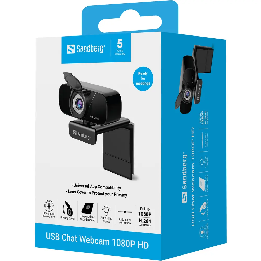 Sandberg Webkamera - USB Chat Webcam 1080P HD (1920x1080, 30 FPS, USB 2.0, univerzális csipesz, mikrofon, 1,5m kábel) – 5. kép