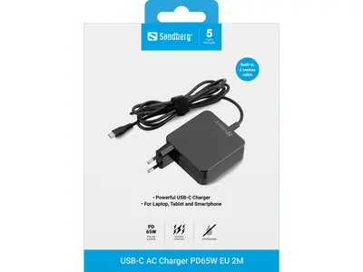 Sandberg Univerzális Töltő adapter - USB-C AC Charger PD65W EU 2M – 2. kép