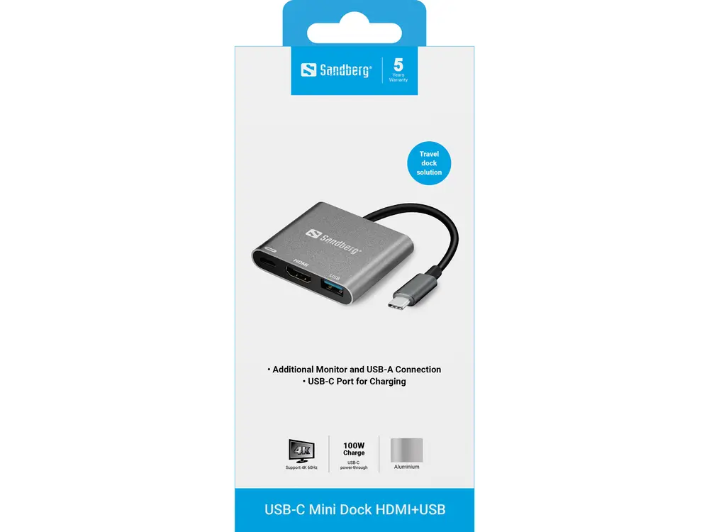 SANDBERG USB-C dokkoló, USB-C Mini Dock HDMI+USB – 2. kép