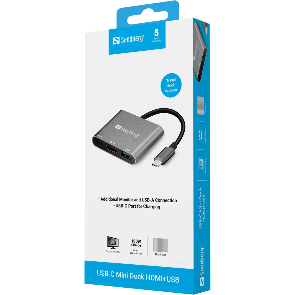 SANDBERG USB-C dokkoló, USB-C Mini Dock HDMI+USB – 3. kép