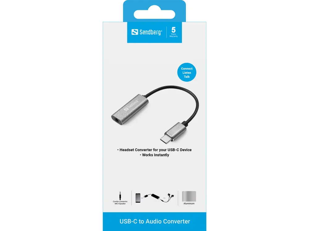 Sandberg Átalakító Kábel - USB-C to Audio Adapter (USB-C, 1x 3,5 mm jack, fehér) – 2. kép