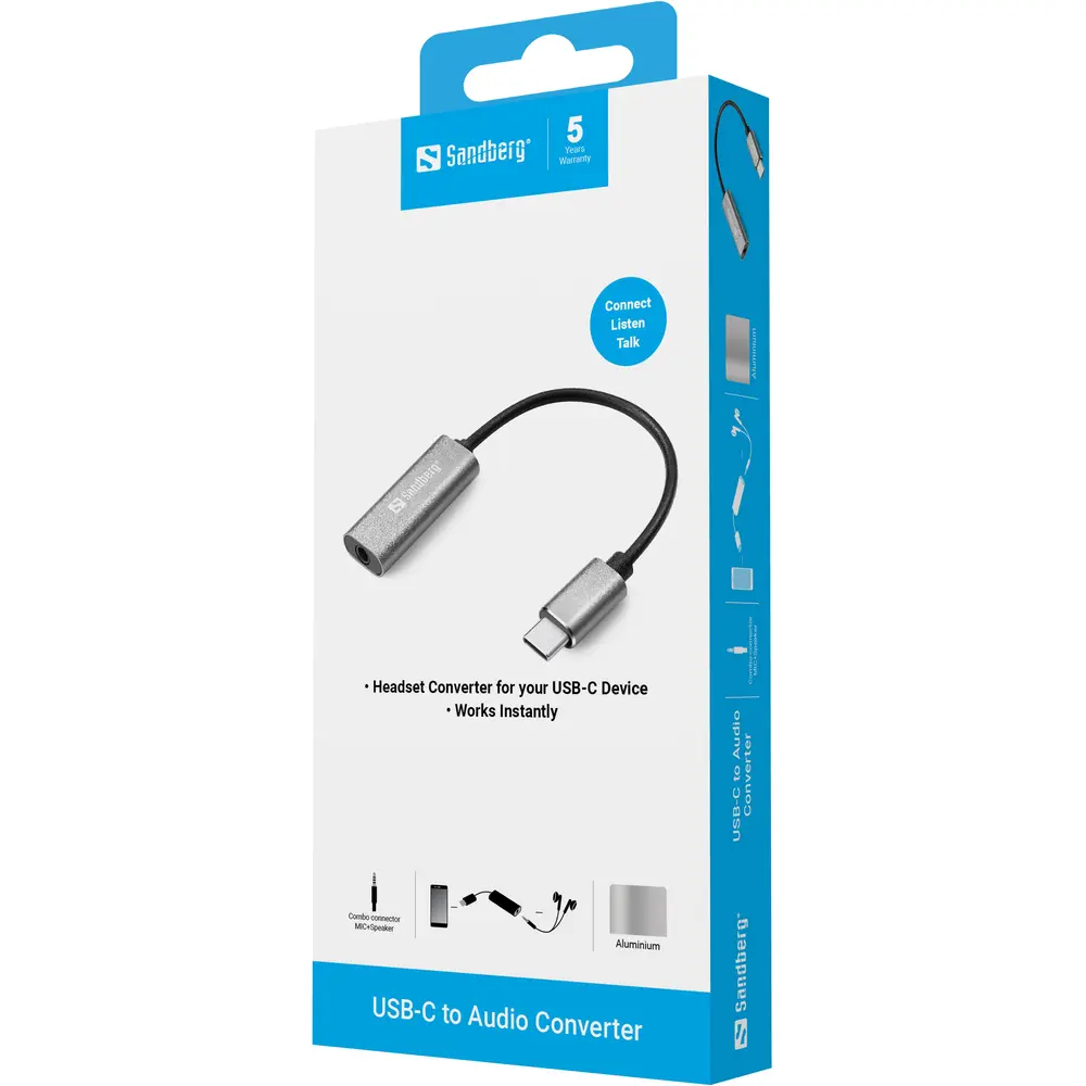 Sandberg Átalakító Kábel - USB-C to Audio Adapter (USB-C, 1x 3,5 mm jack, fehér) – 3. kép