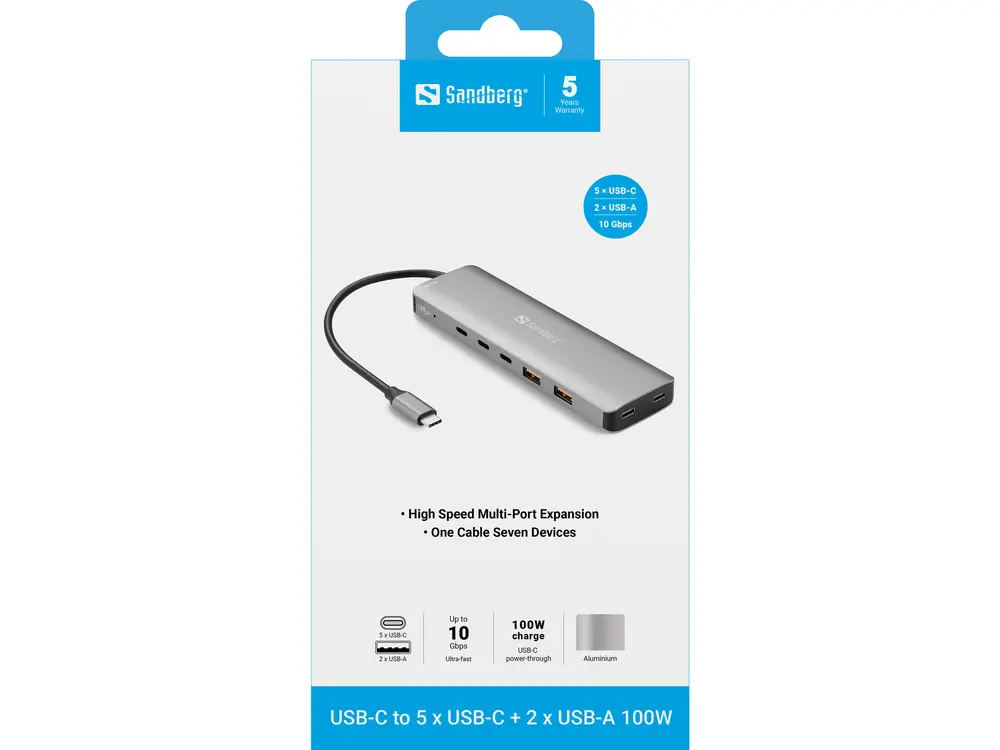Sandberg USB Hub - USB-C to 5 x USB-C + 2 x USB-A 100W – 4. kép