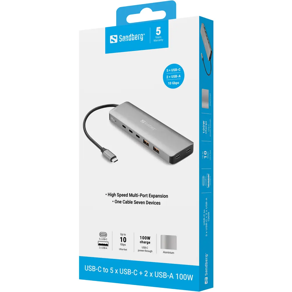Sandberg USB Hub - USB-C to 5 x USB-C + 2 x USB-A 100W – 5. kép