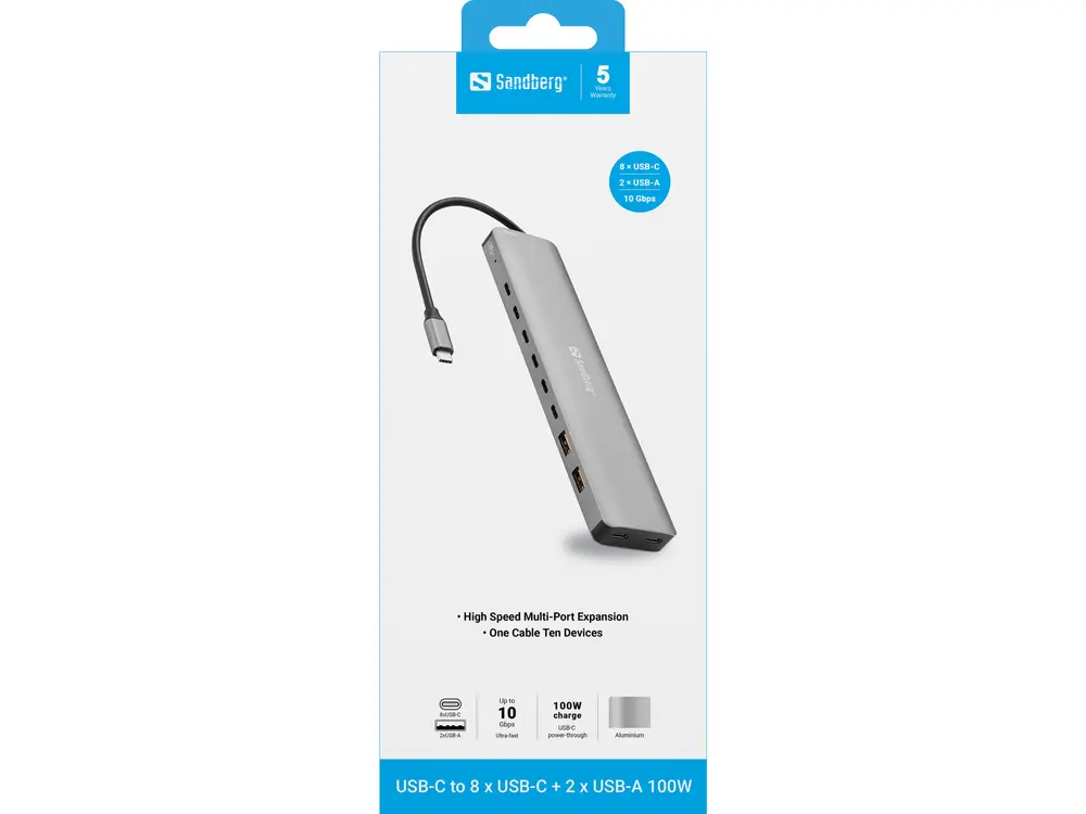 Sandberg USB Hub - USB-C to 8 x USB-C + 2xUSB-A 100W – 4. kép