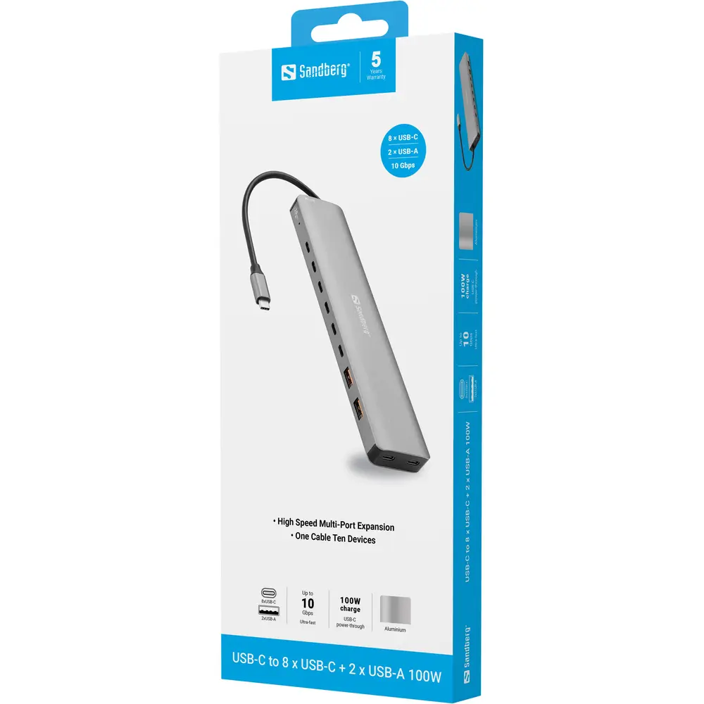 Sandberg USB Hub - USB-C to 8 x USB-C + 2xUSB-A 100W – 5. kép