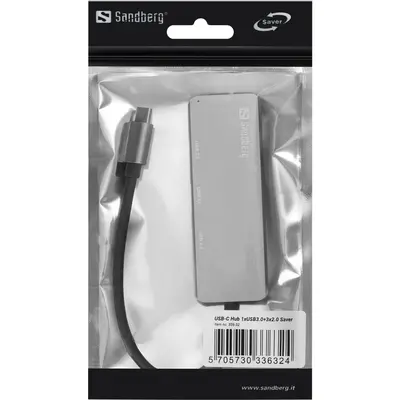 SANDBERG USB-C tartozék, USB-C Hub 1xUSB3.0+3x2.0 SAVER – 2. kép