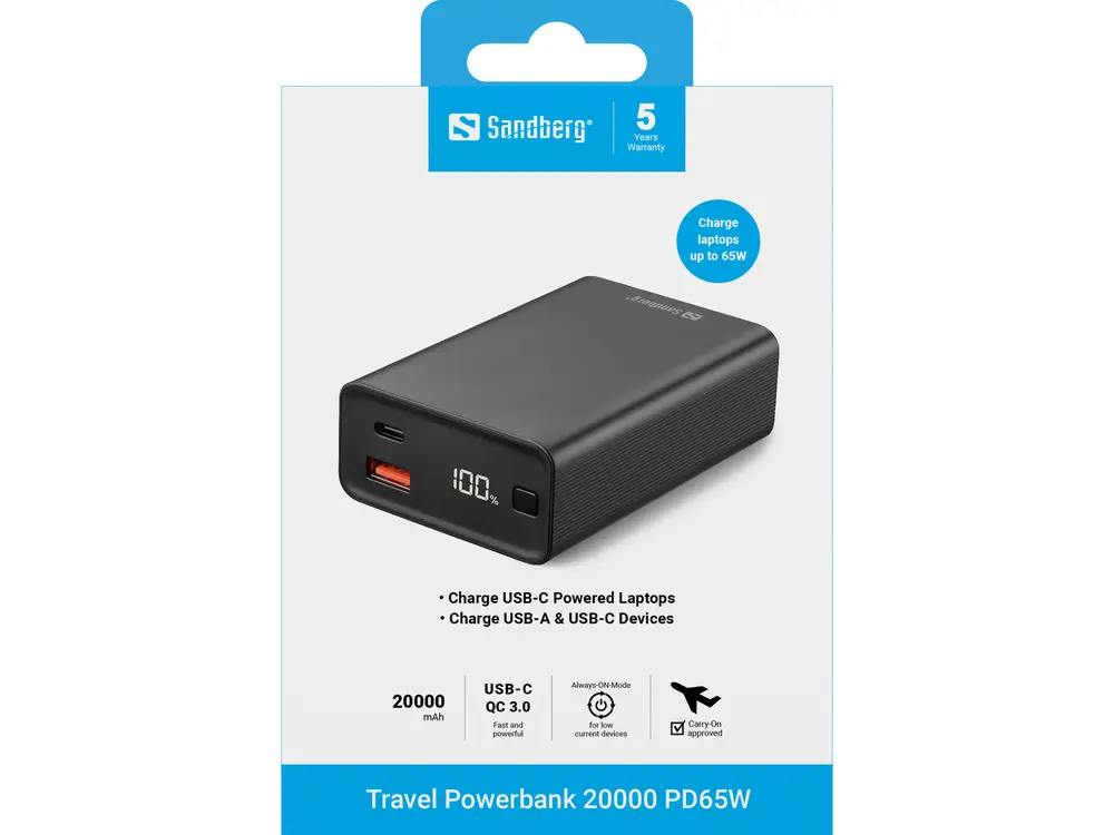 Sandberg Akkubank - Travel Powerbank 20000 PD65W – 3. kép