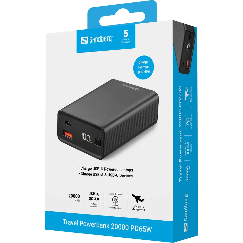 Sandberg Akkubank - Travel Powerbank 20000 PD65W – 4. kép