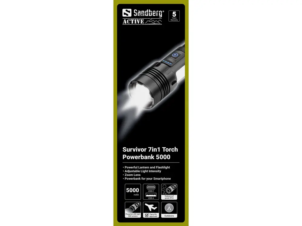 Sandberg Akkubank - Survivor 7in1 Torch Powerbank 5000 – 5. kép