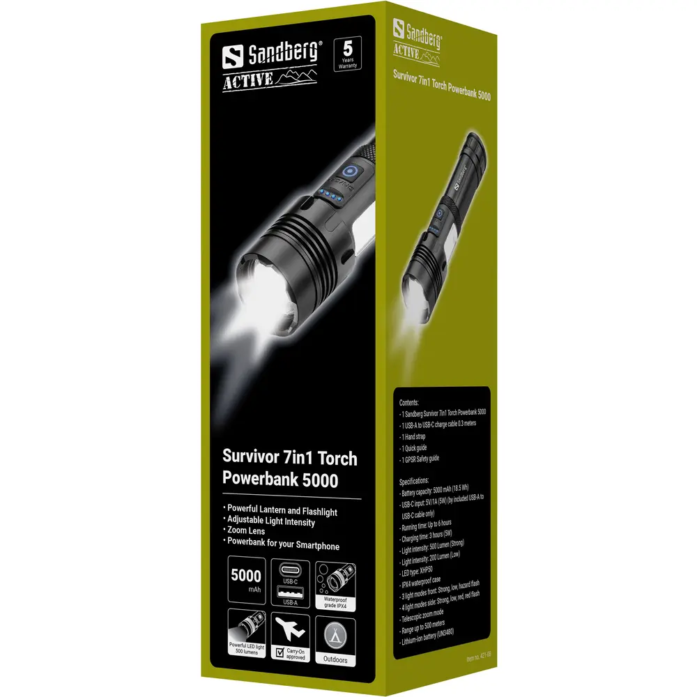 Sandberg Akkubank - Survivor 7in1 Torch Powerbank 5000 – 6. kép