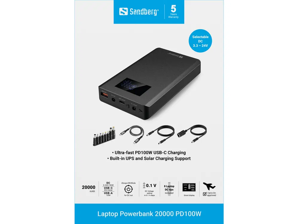 Sandberg Akkubank - Laptop Powerbank 20000 PD100W – 8. kép