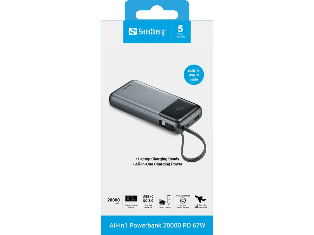 Sandberg Akkubank - All-in1 Powerbank 20000 PD 67W – 6. kép