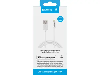 SANDBERG Töltőkábel, USB>Lightning MFI 1m White – 2. kép