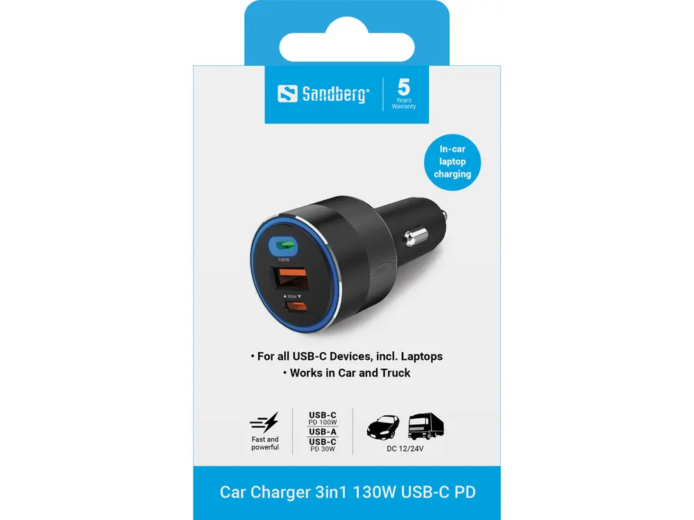 Sandberg szivargyújtós töltő - Car Charger 3in1 130W USB-C PD – 5. kép