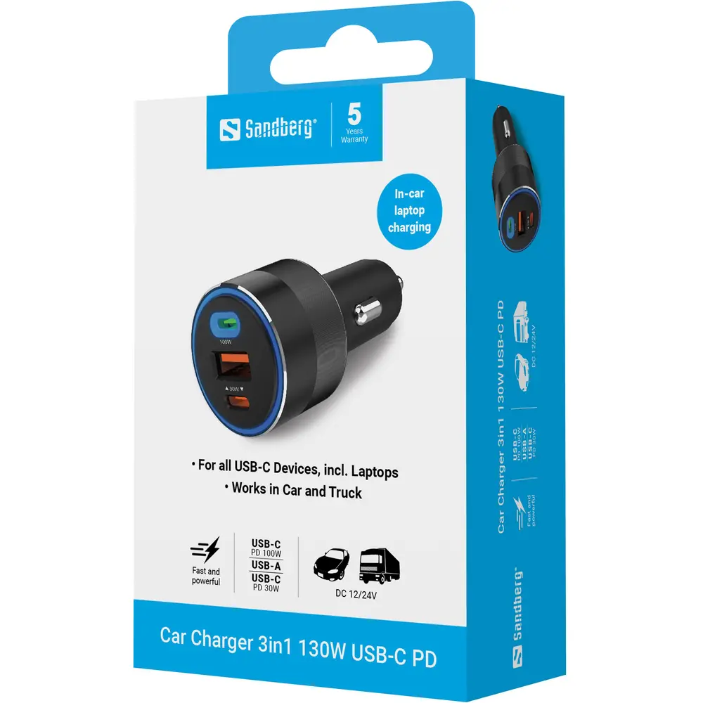 Sandberg szivargyújtós töltő - Car Charger 3in1 130W USB-C PD – 6. kép