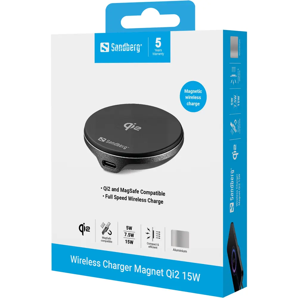 Sandberg Telefon töltő - Wireless Charger Magnet Qi2 15W – 4. kép