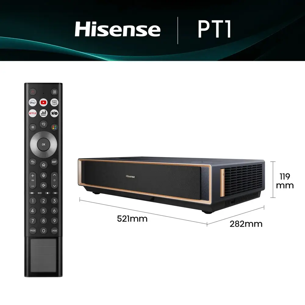 HISENSE PT1 Smart Laser Cinema Projektor, 4K Ultra HD 3840x2160, 16:9, 80"-150" 2500lm, Fekete – 3. kép