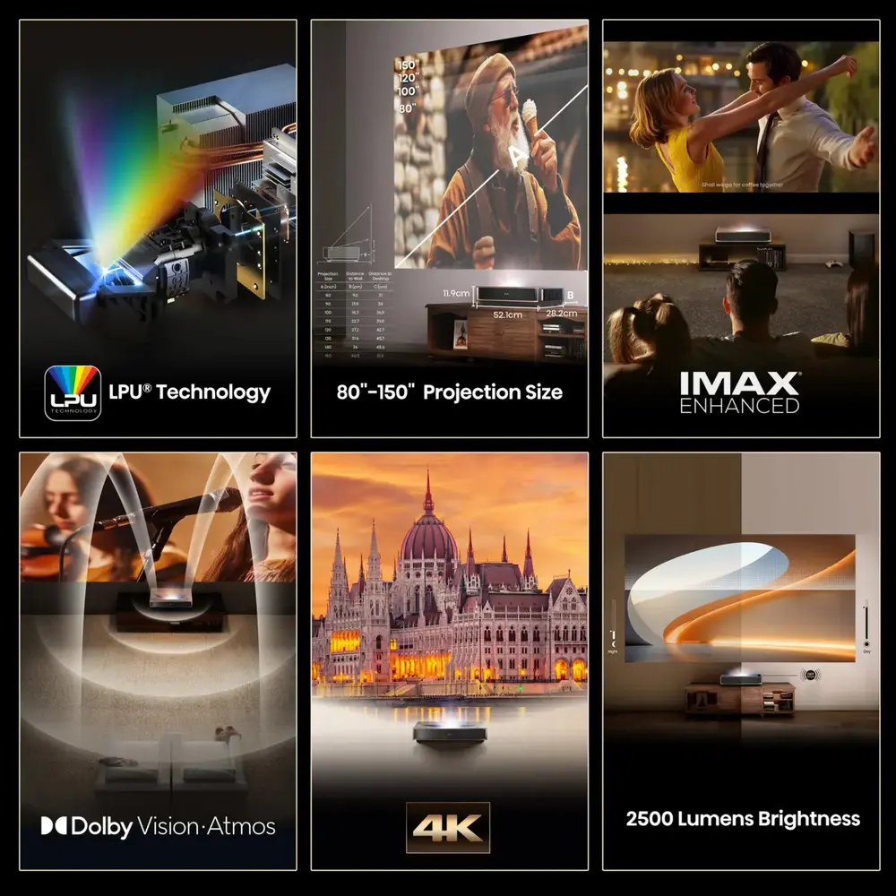 HISENSE PT1 Smart Laser Cinema Projektor, 4K Ultra HD 3840x2160, 16:9, 80"-150" 2500lm, Fekete – 5. kép