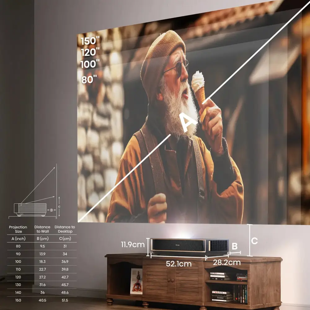HISENSE PT1 Smart Laser Cinema Projektor, 4K Ultra HD 3840x2160, 16:9, 80"-150" 2500lm, Fekete – 6. kép