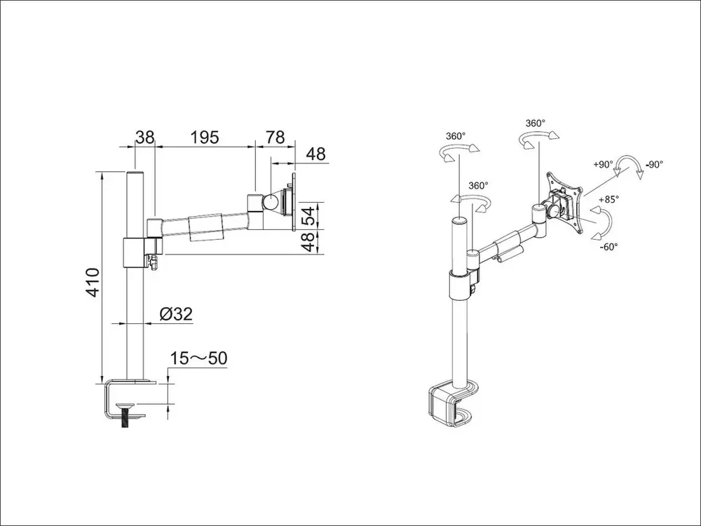 MULTIBRACKETS Asztali konzol, M VESA Deskmount Officeline Single I White (15-30", max.VESA: 100x100 mm, 8 kg) – 6. kép